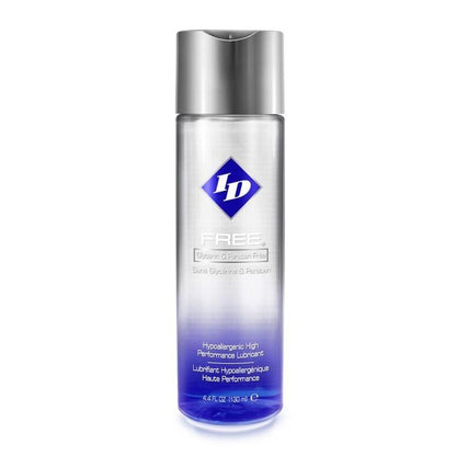 Clear bottle of id free hypoallergenic water-based lubricant, suitable for sensitive skin and intimate use.