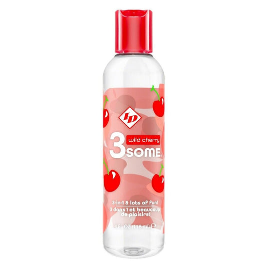 id lube wild cherry 3-in-1 lubricant, a red bottle of flavoured personal lubricant.