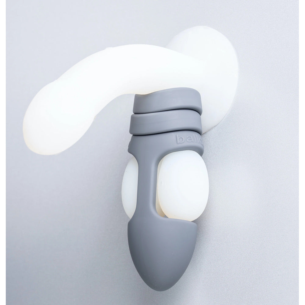 Steel grey balldo, a reusable penis sleeve made from body-safe material.