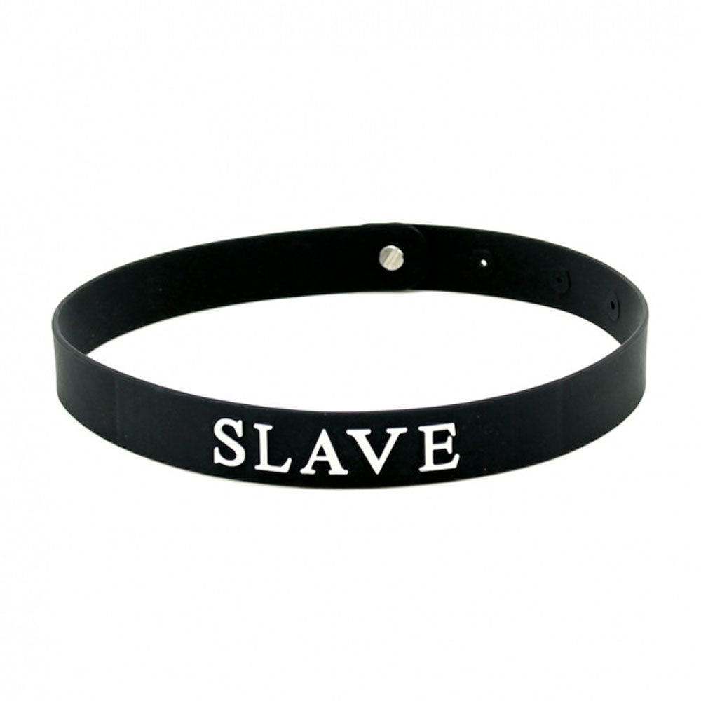 Rimba black silicone slave collar, a stylish and comfortable piece of bondage wear.