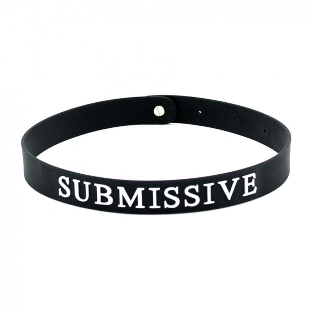 Rimba black silicone submissive collar, a sleek and comfortable neck accessory for playful restraint.