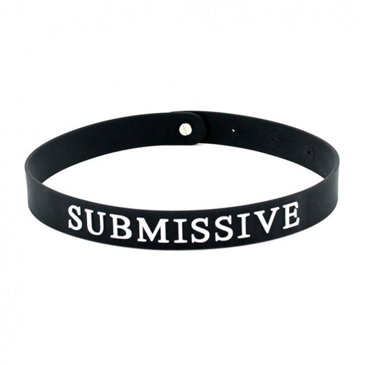 Rimba black silicone submissive collar, a sleek and comfortable neck accessory for playful restraint.