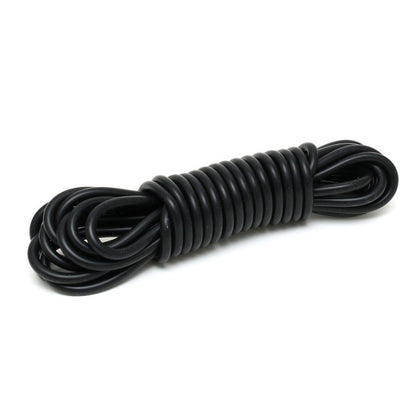 Close-up of the rimba silicone bondage cord, a flexible and durable restraint in black.