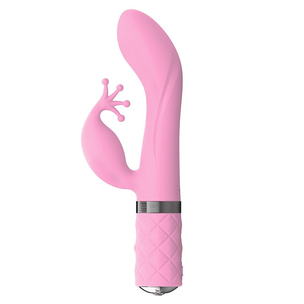 Close-up of the Pillow Talk G-spot vibrator with a smooth, kinky design for pleasure.