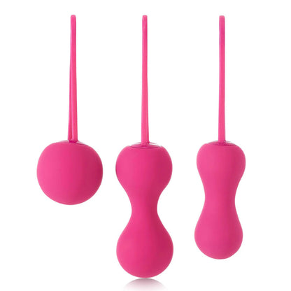 Fuchsia coloured je joue ami kegel balls for pelvic floor exercise, smooth finish
