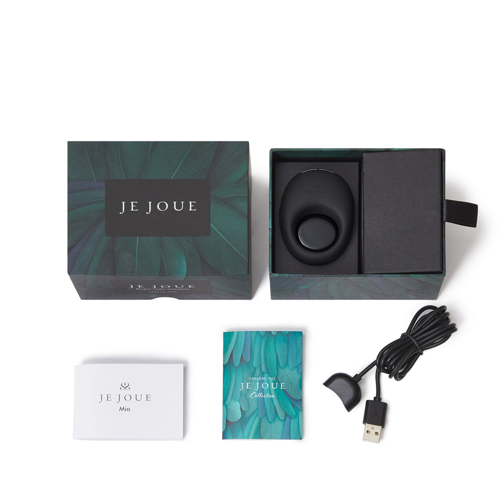 Black je joue mio rechargeable cockring vibrator love ring, smooth finish for enhanced pleasure.