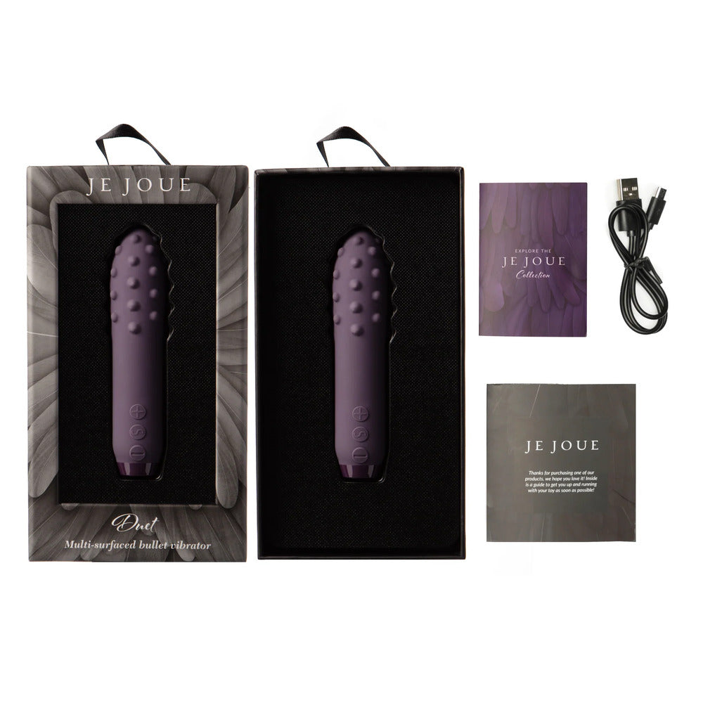 Purple, multi-textured bullet vibrator by je joue, a mini pleasure device for intimate fun.