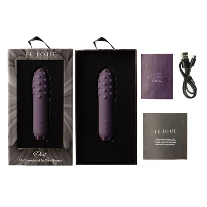 Purple, multi-textured bullet vibrator by je joue, a mini pleasure device for intimate fun.