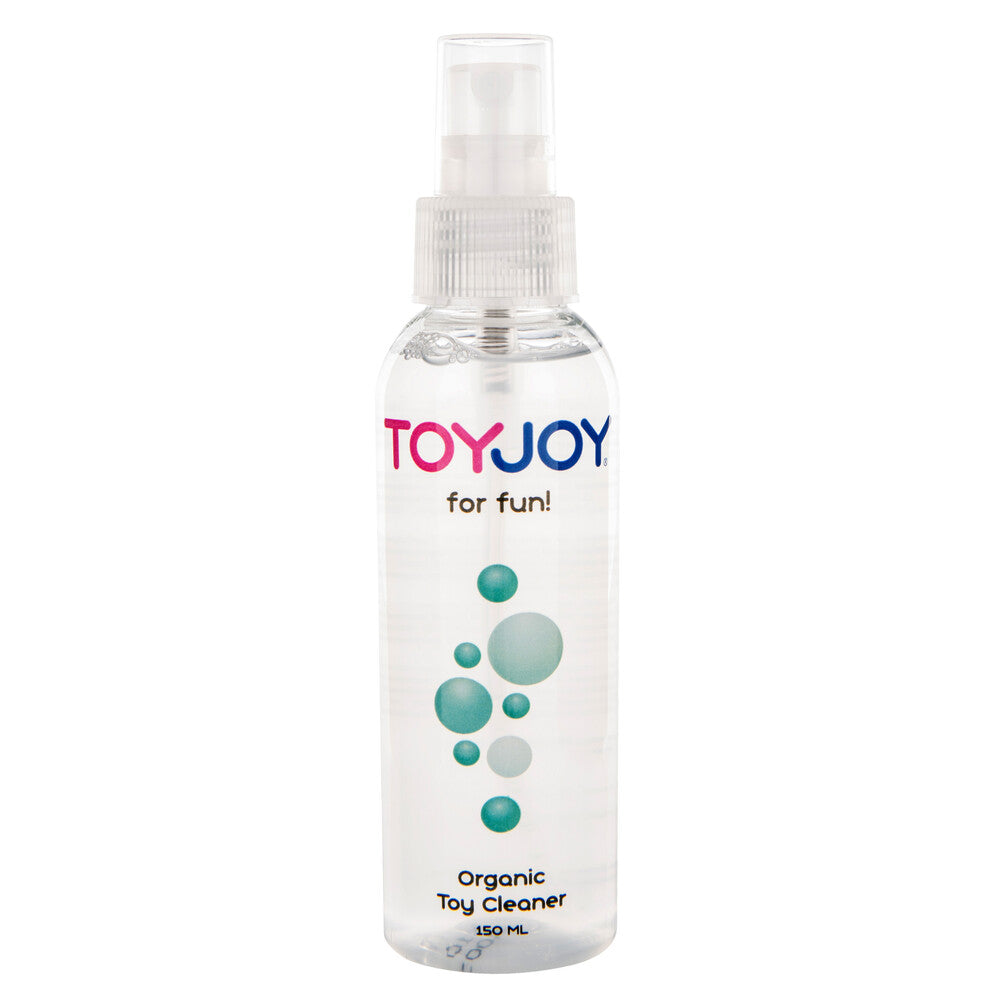 ToyJoy toy cleaner spray in a clear 150ml bottle, perfect for personal hygiene.