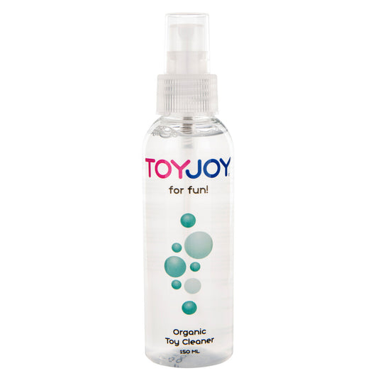 ToyJoy toy cleaner spray in a clear 150ml bottle, perfect for personal hygiene.
