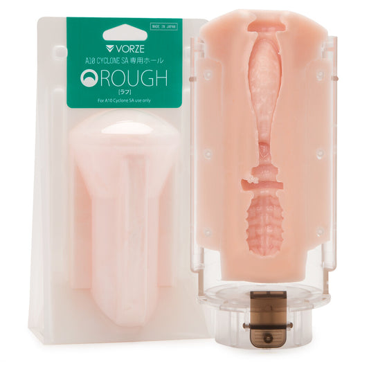 R1 rends series vorze a10 cyclone rough insert, textured flesh-toned realistic masturbator.