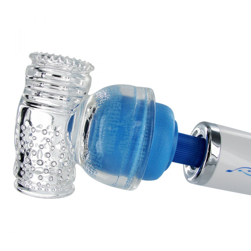 Close-up of a translucent, flexible wand attachment massage tube from wand essentials.