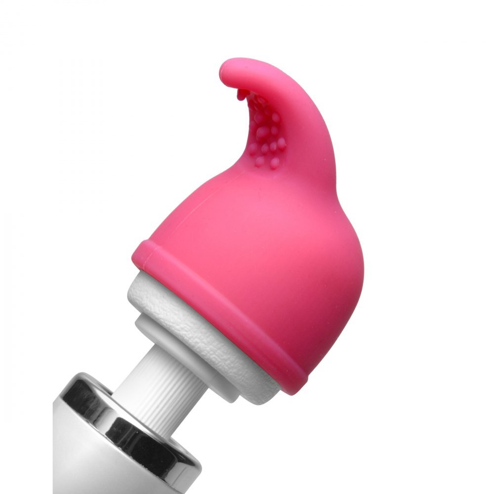 Close-up on a skin-safe silicone nuzzle attachment designed for wand massagers, soft and flexible.