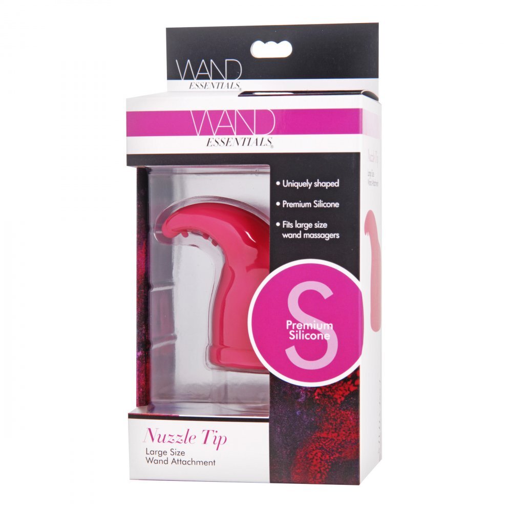 Close-up of a lavender purple silicone nuzzle tip attachment for a wand massager.
