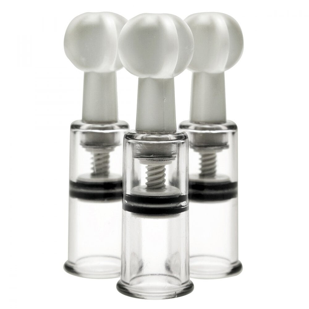 size matters max twist triple sucker set for nipples and clit, pink silicone.