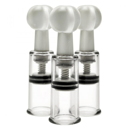 size matters max twist triple sucker set for nipples and clit, pink silicone.