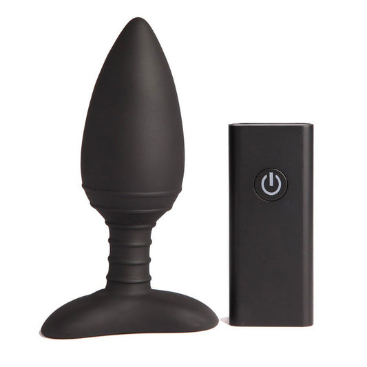 Nexus ace rechargeable butt plug in smooth black silicone for anal pleasure.