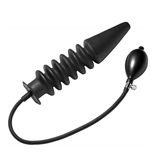 Master Series XL accordion inflatable anal plug, grey ribbed design expands for a custom fit.