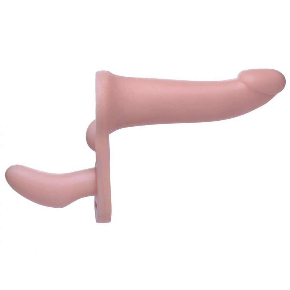 xr brands plena ii double dildo strap on, black and silver, pleasure product
