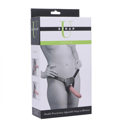Double ended strap on dildo, purple with a realistic texture, for couples play