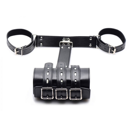 Adjustable black arm binder restraint, part of our restraints collection for secure binding.