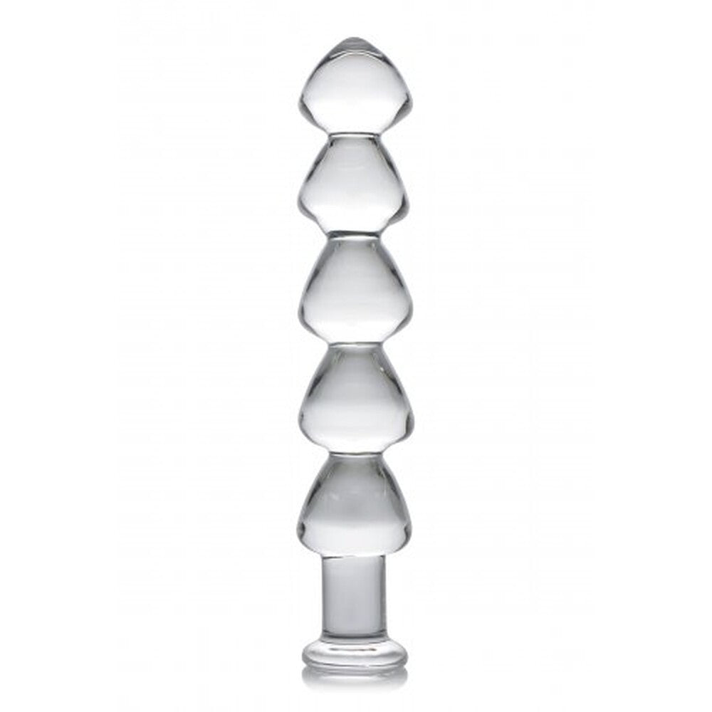 Clear glass dildo with raindrop design, part of the master series range.