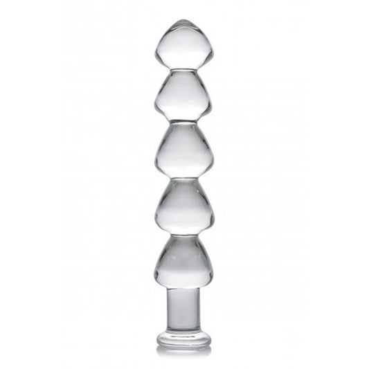 Clear glass dildo with raindrop design, part of the master series range.