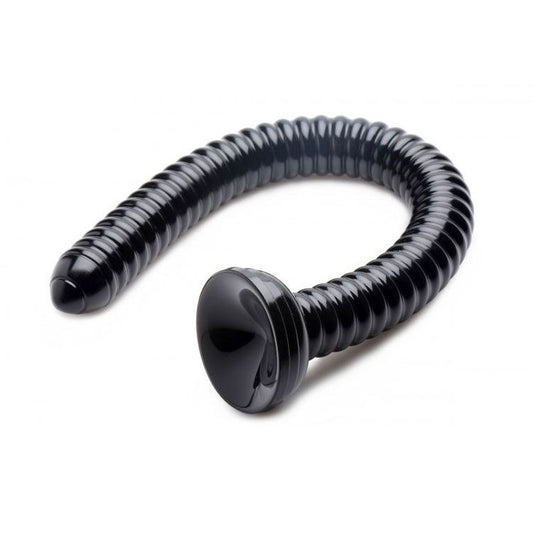 ribbed, flesh-toned anal dildo with a hose attachment, made by xr brands