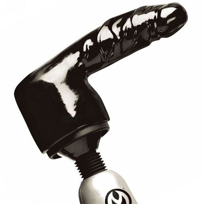 A silvery wand massager attachment with a ridged texture, designed for intimate use.