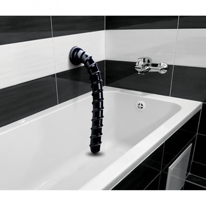 Extra-thick, swirled anal dildo shaped like a snake, approximately 18 inches long.