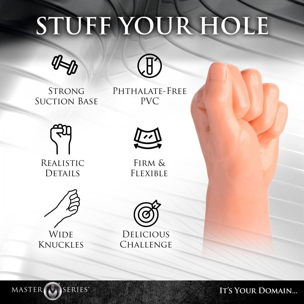 Flesh-toned, clenched fist-shaped dildo with a smooth finish; a bold pleasure toy.