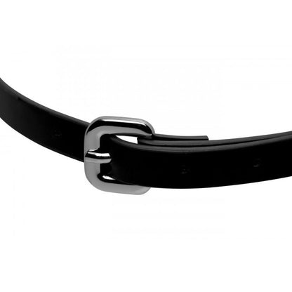 Black leather cat mask with pointed ears, part of a bondage hood set.