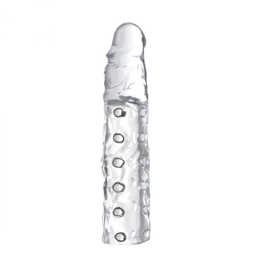clear, three-inch xr brands penis enhancer sleeve for added length and girth