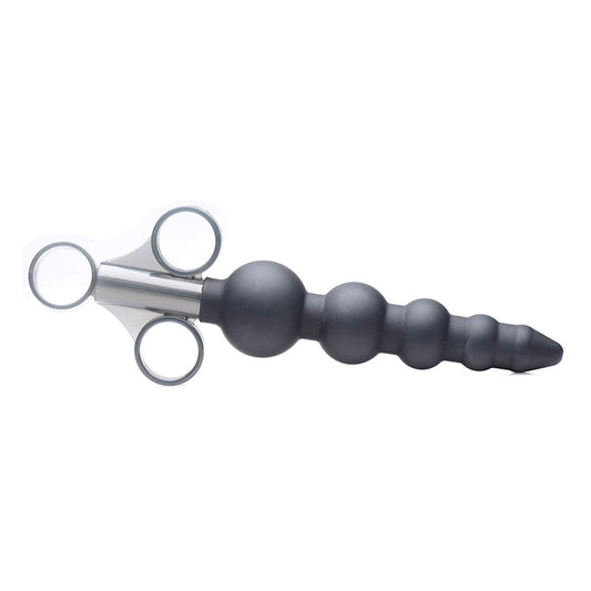 Master Series lube launcher featuring graduated silicone beads, designed for comfortable personal hygiene.
