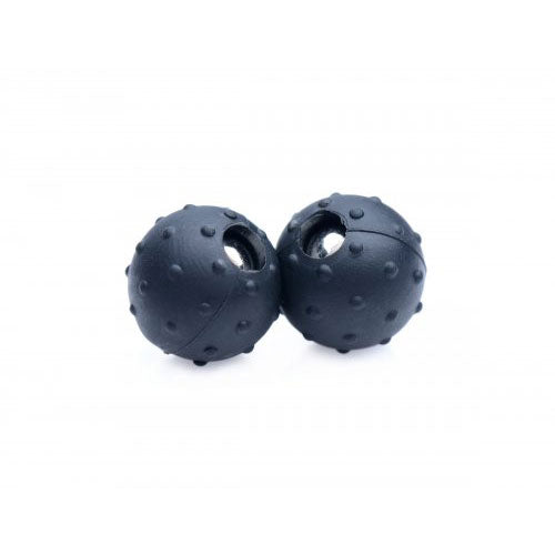 Master series magnetic nipple clamps with nubbed silicone orbs for added sensation.
