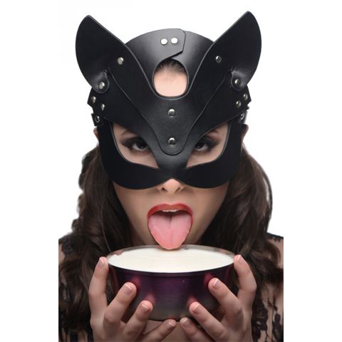 Master Series naughty kitty cat mask, black PVC with adjustable head strap.