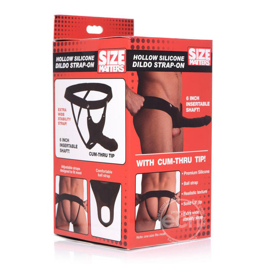 Black hollow silicone strap-on dildo from Size Matters, showing the realistic texture and design.