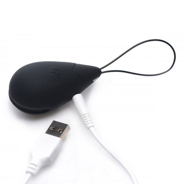 A black, vibrating silicone egg from xr brands, a pleasure toy for discreet stimulation.