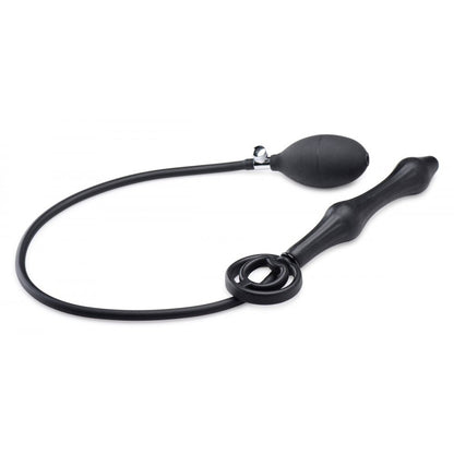 Master Series devils rattle anal plug inflatable with cock ring, grey and black material.