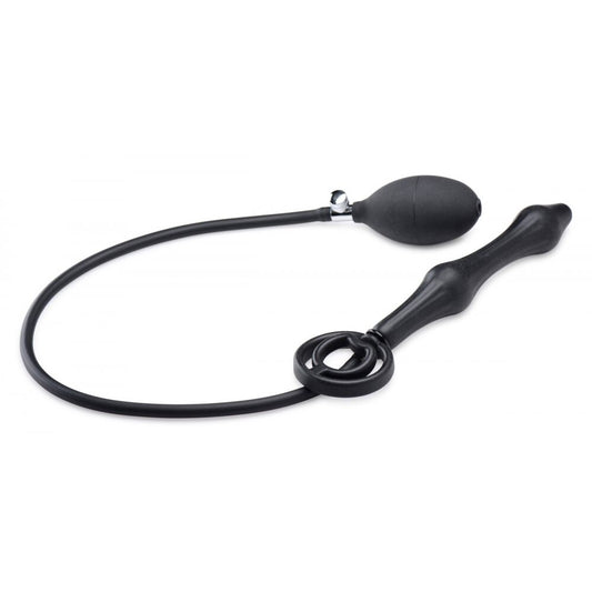 Master Series devils rattle anal plug inflatable with cock ring, grey and black material.