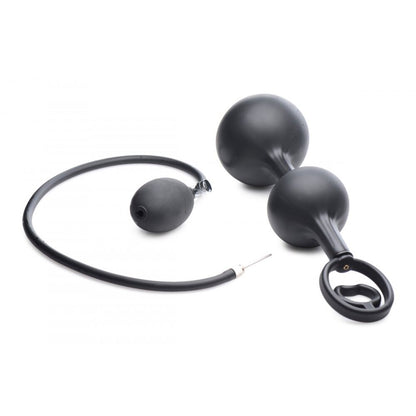 Master Series inflatable anal plug with cock ring, ribbed texture and smooth finish.