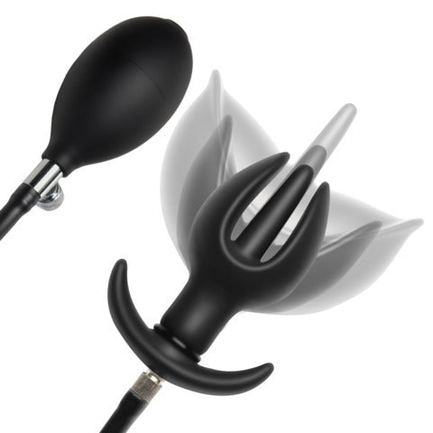 Inflatable anal plug in the shape of an anchor, black rubber with air pump.