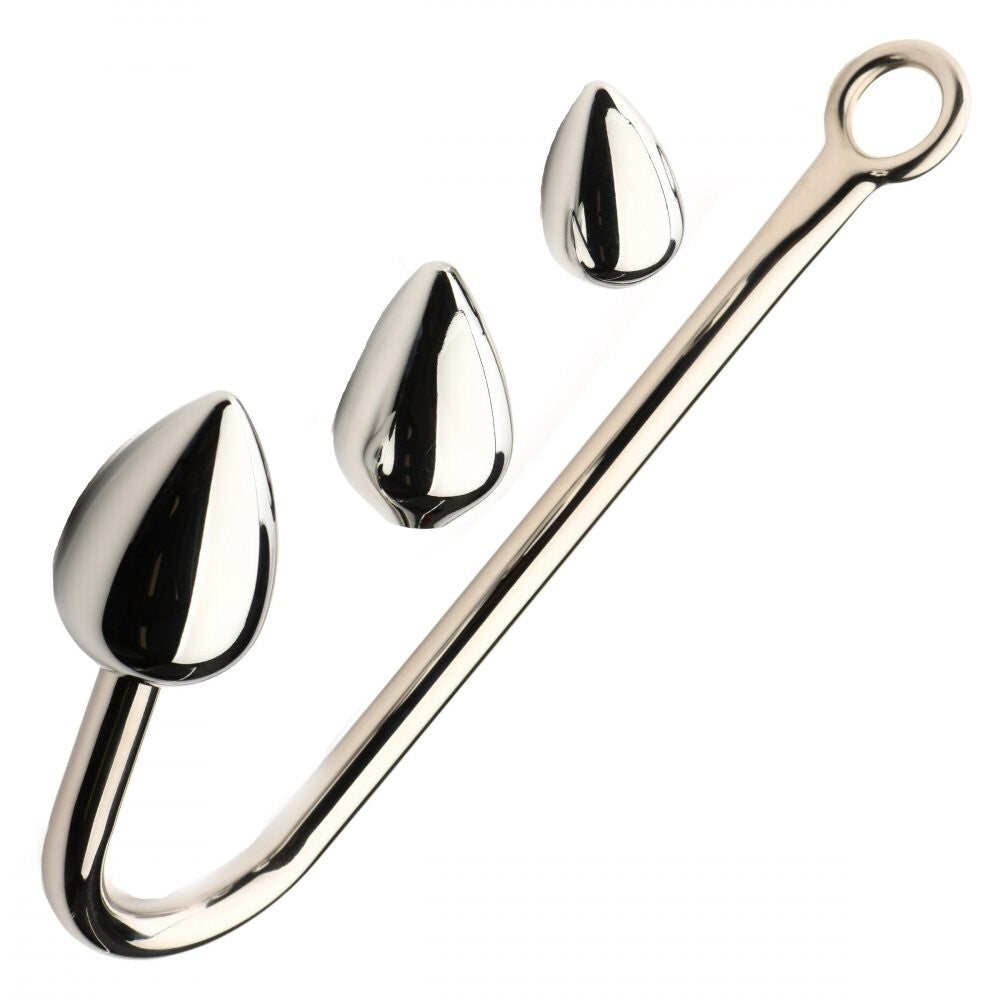 master series anal hook trainer featuring three graduated sized black silicone butt plugs