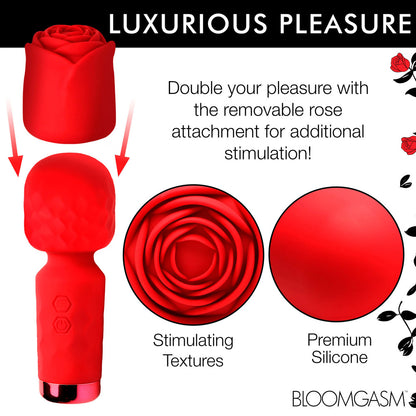 Petite rose-pink vibrator, a floral-shaped mini wand with a smooth, soft-touch finish.