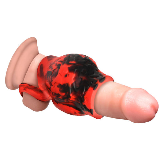 A red silicone love ring, likely from XR Brands, designed to enhance girth.