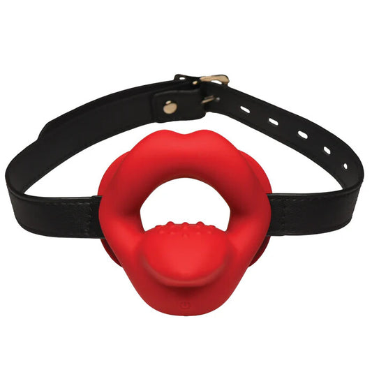 Black vibrating sissy mouth gag with adjustable straps, from our collection of gags and bits.