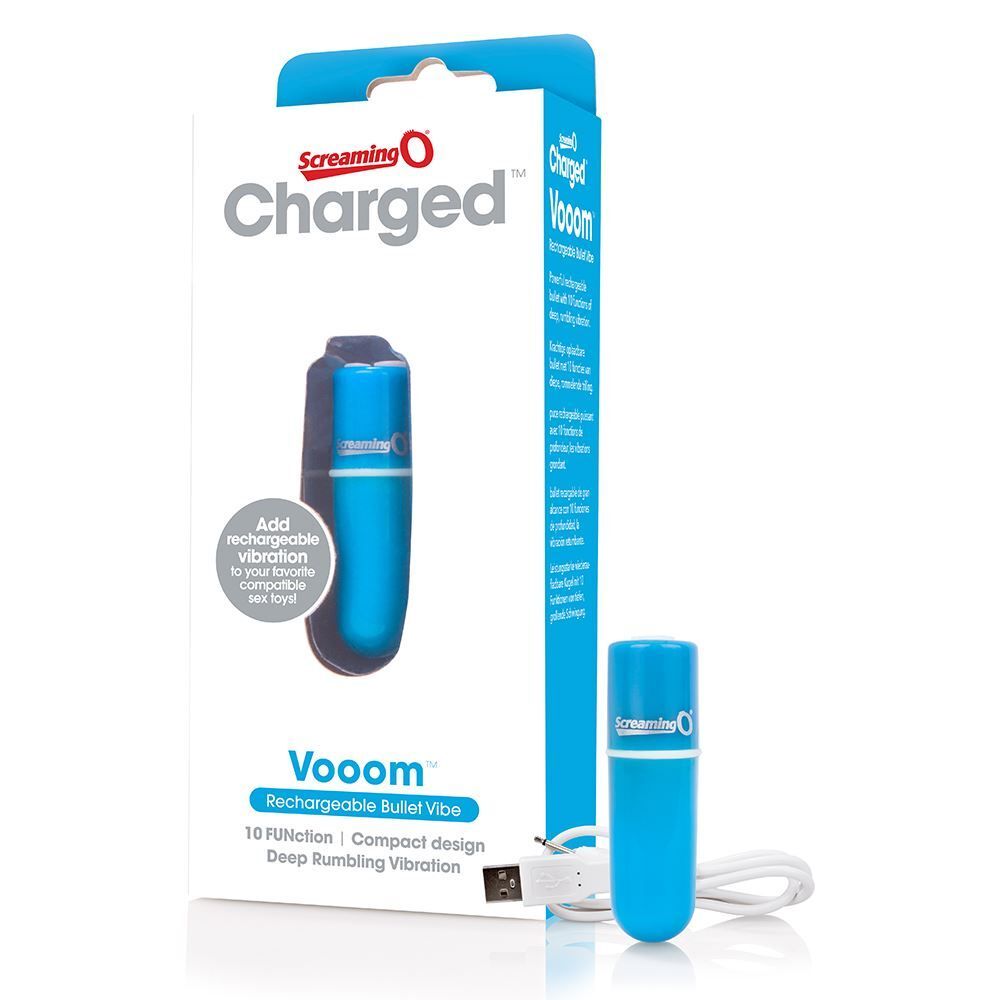 A blue, rechargeable bullet vibrator from Screaming O. A mini vibrator for personal pleasure.