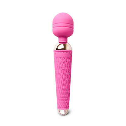 A rechargeable pink magic wand massager with ten speeds, for personal relaxation.