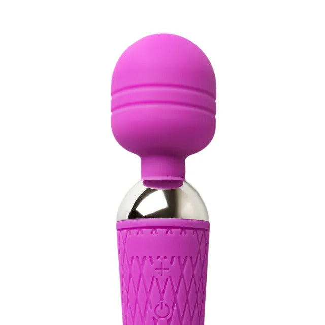 Purple ten-speed rechargeable magic wand massager with a smooth, ergonomic design for personal use.