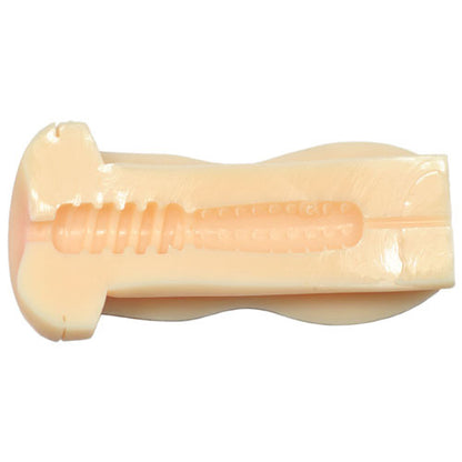 Black portable masturbator with an anal opening, crafted from a smooth, flexible material.